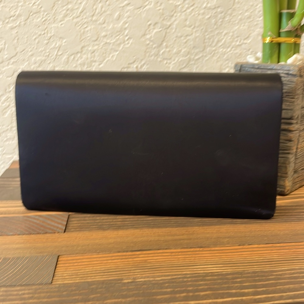 Shiny Satin Fold over Black Clutch